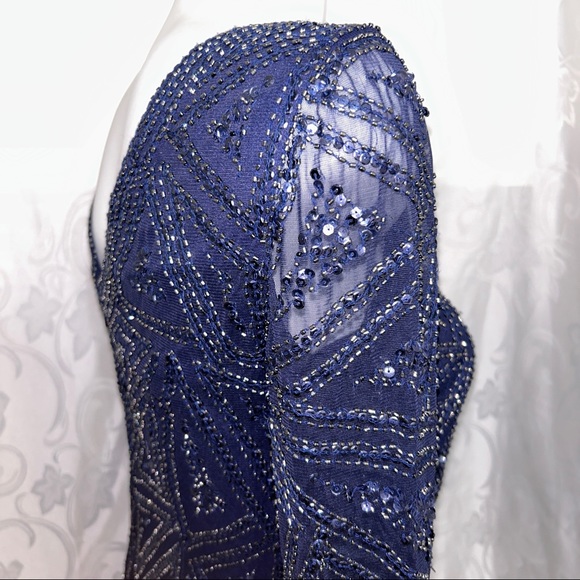 Aidan Mottox Navy Bejewelled Rayon Boatneck Dress - Picture 5 of 10